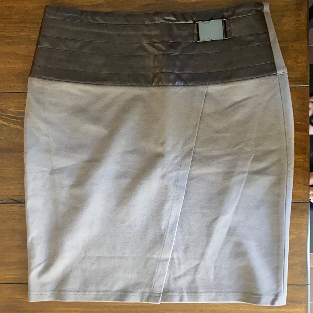 Ponte Faux Leather Trim Buckle Skirt